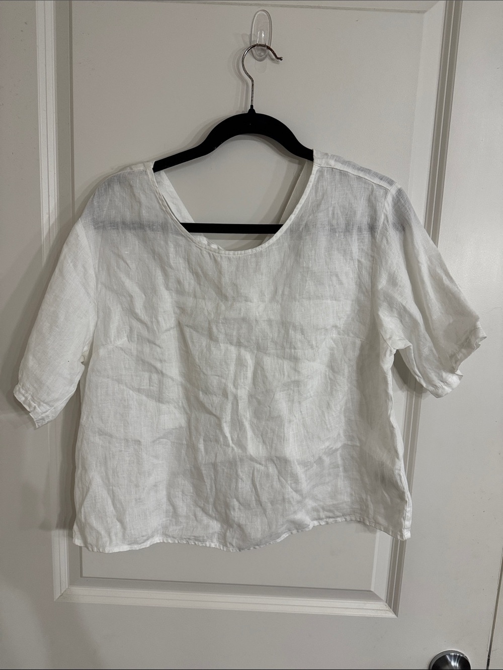 100% linen White Linen Short Sleeve Women's Top
